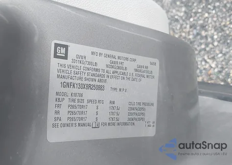 2008 Chevrolet Tahoe Lt from USA, damaged, VIN 1GNFK130X8R250883